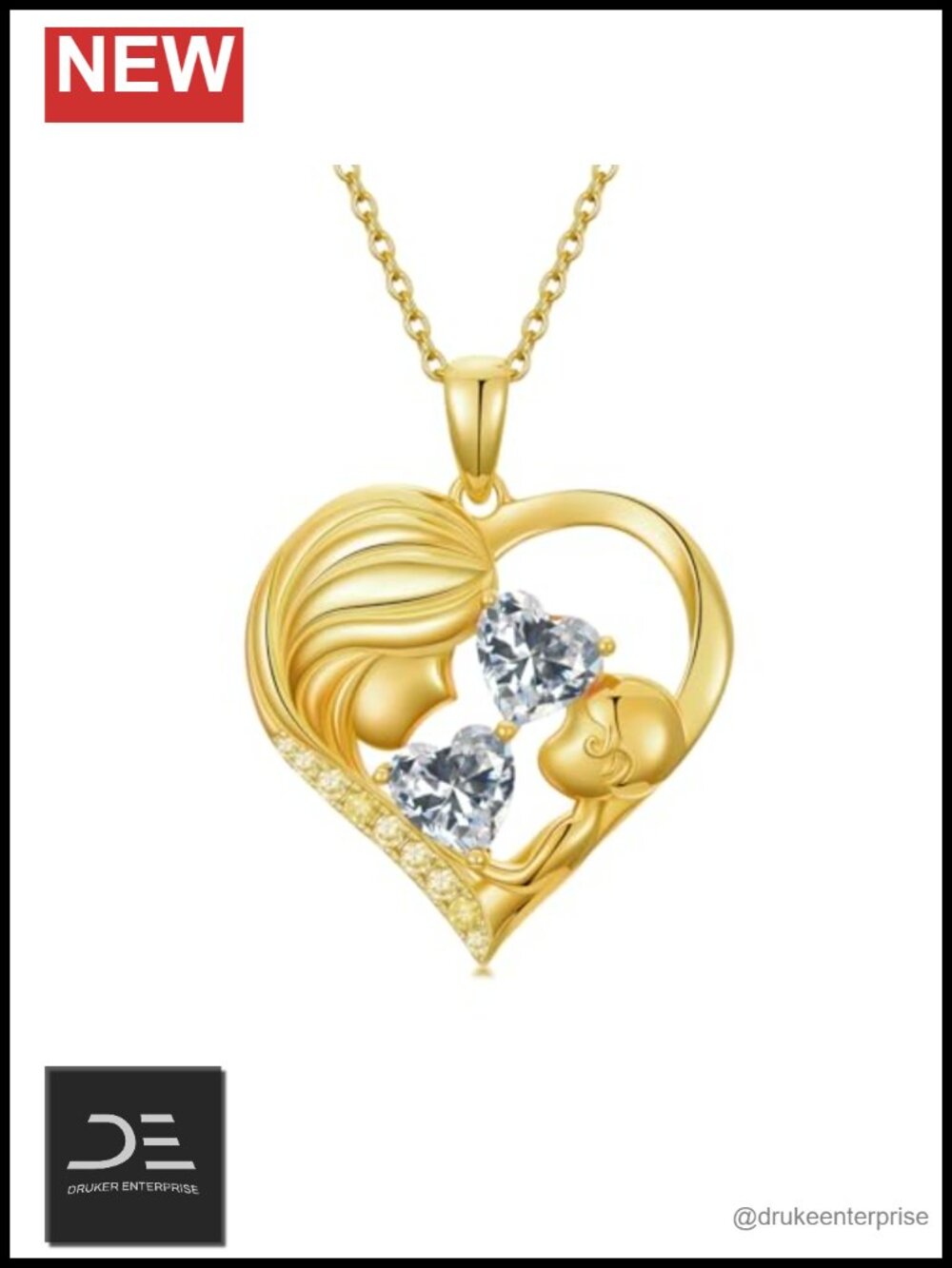 14K Gold Plated Mother Daughter Heart Pendant Necklace Birthstone Mom Gift